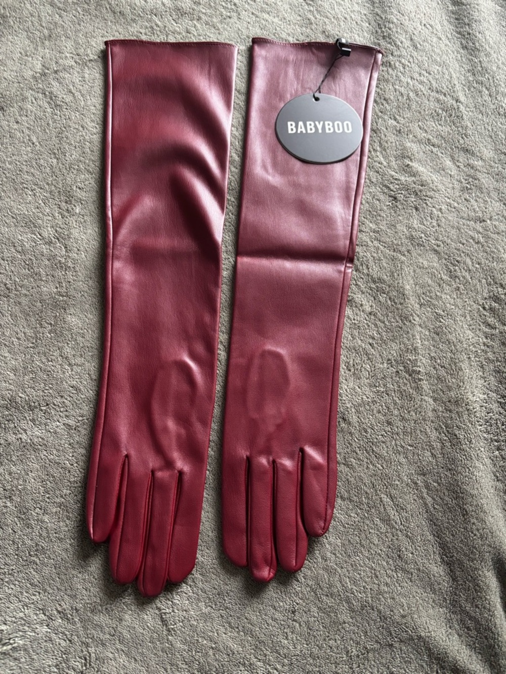 BABYBOO Women's Long Leatherette Gloves in Burgundy- New